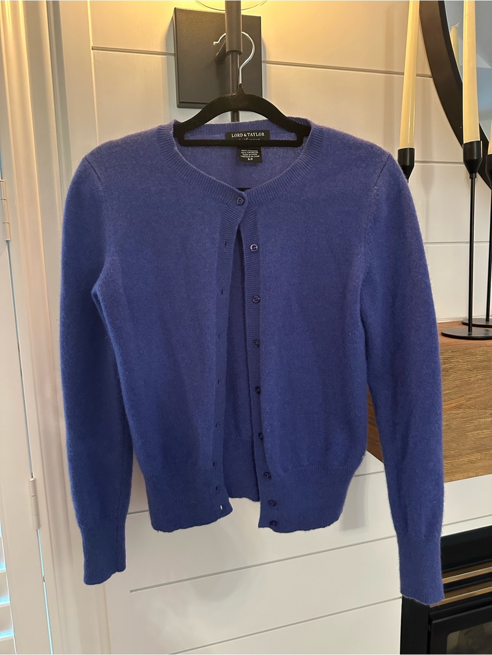 Lord & Taylor 100% CASHMERE Purple Crewneck Cardigan